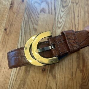 Vintage 1988 Liz Claiborne Brown Leather Belt with Gold Buckle